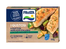 Filetti gustosi di merluzzo d'Alaska con melanzane e zucchine
