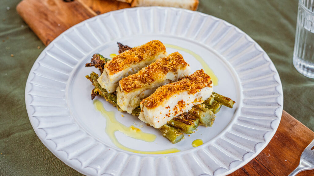 Merluzzo e asparagi gratinati al forno